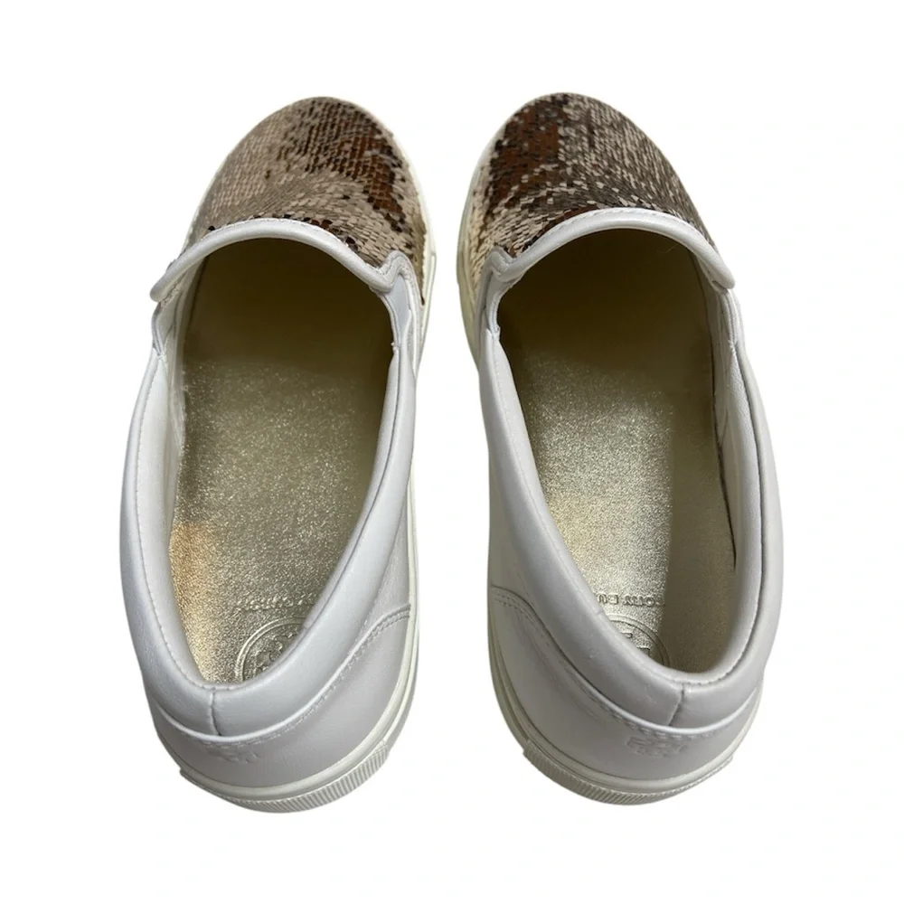 Tory Burch Carter Gold Sequin and Leather Slip On Sneaker Size 8.5